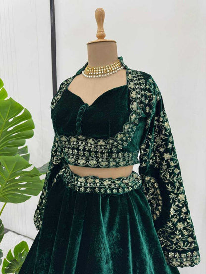 YNF Designer Viscose Velvet Lehenga Choli: Heavy Thread & Sequin Work